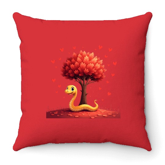 I love my snake heart tree Throw Pillows