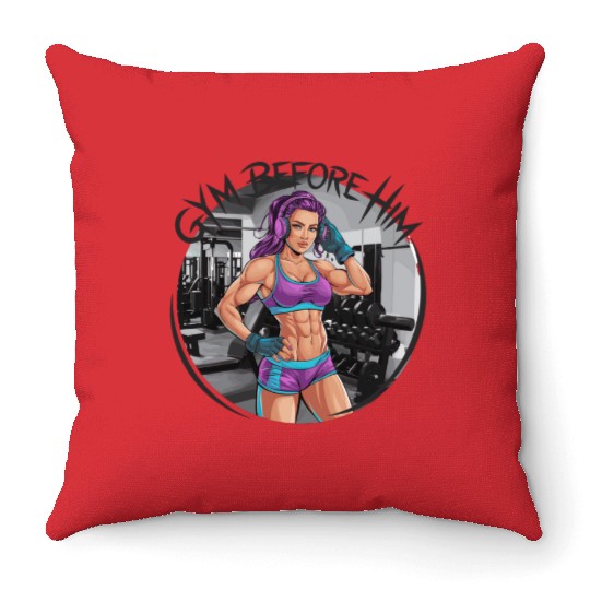 Gym Before Him for a Sporty women Throw Pillows
