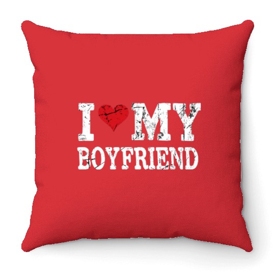 Modern Trendy Vintage I Love My Boyfriend Throw Pillows