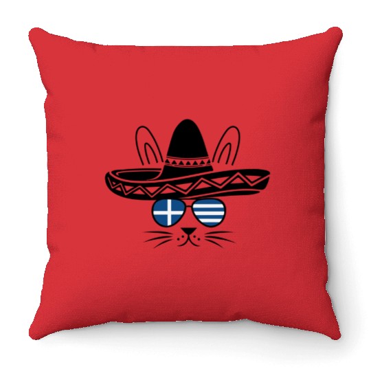 Rabbit Bunny Easter Greece Flag Funny Easter Throw Pillows