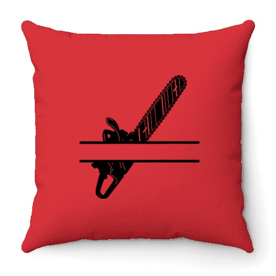 Chainsaw lumberjack banner Throw Pillows
