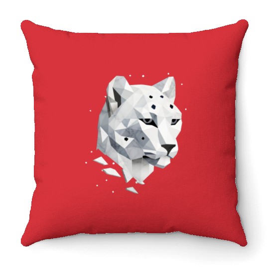 Geometric Snow Leopard - Elegance of the Wild Throw Pillows