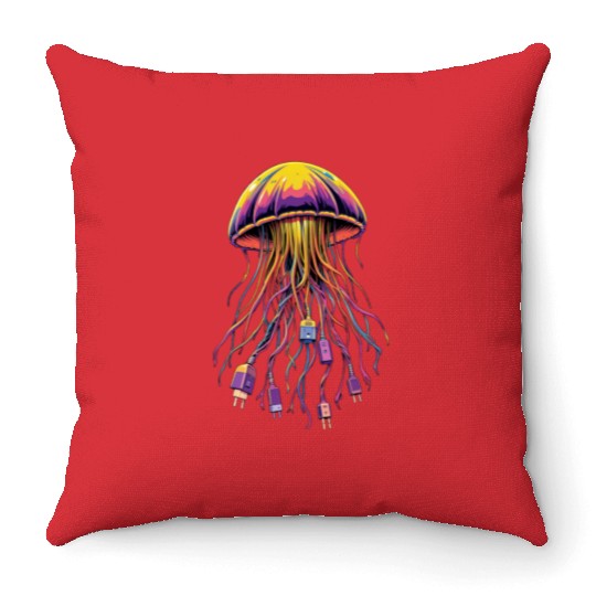 Electric Jellyfish Throw Pillows