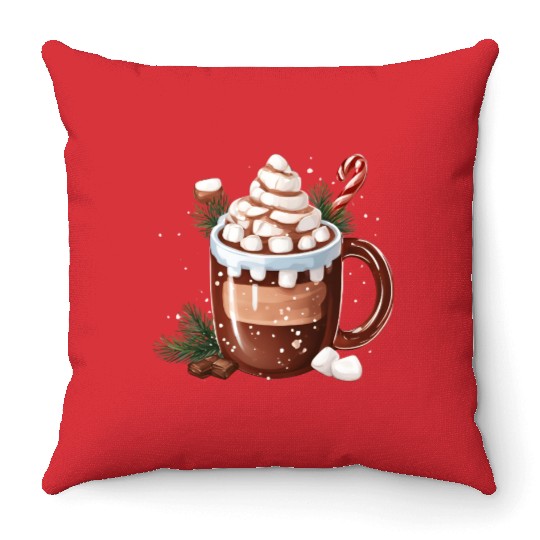 Festive Hot Chocolate with Marshmallows Throw Pillows