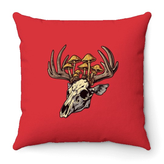 Skull Mushrooms Natural Motif Throw Pillows