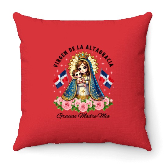 Our Lady of Altagracia Dominican Republic Catholic Throw Pillows