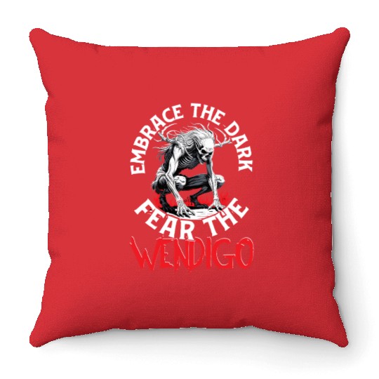 Cryptid Embrace The Dark Fear The Wendigo Throw Pillows