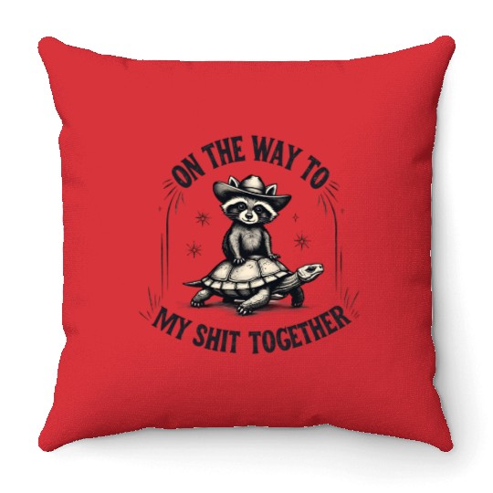 On the Way to Get It Together Raccoon Cowboy Vibes Throw Pillows