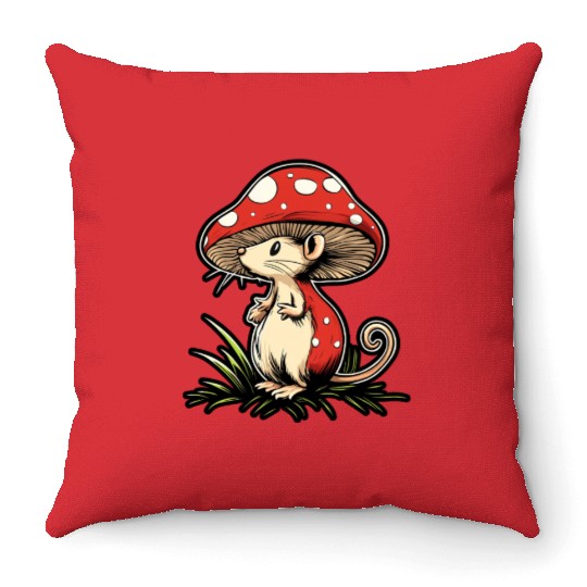 Mushroom Mouse Funny Animal And Mushroom Throw Pillows