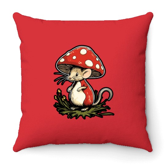 Mushroom Mouse Funny Animal And Mushroom Throw Pillows