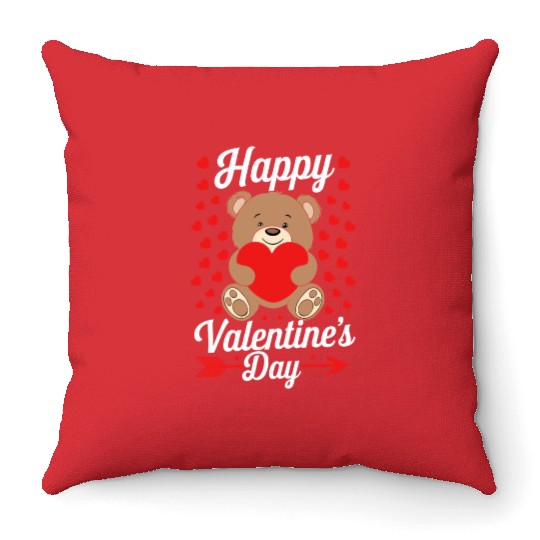 Funny Teddy Bear Holding Heart Love Happy Valentin Throw Pillows