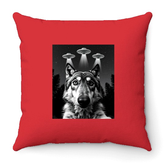 UFO Funny Wolf Throw Pillows