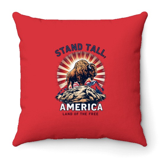 Stand Tall America Land Of The Free Buffalo Throw Pillows