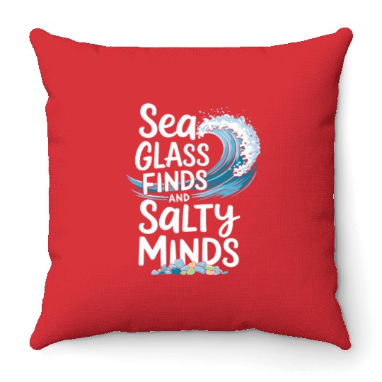 Sea Glass Hunters Collecting Ocean Treasures Throw Pillows
