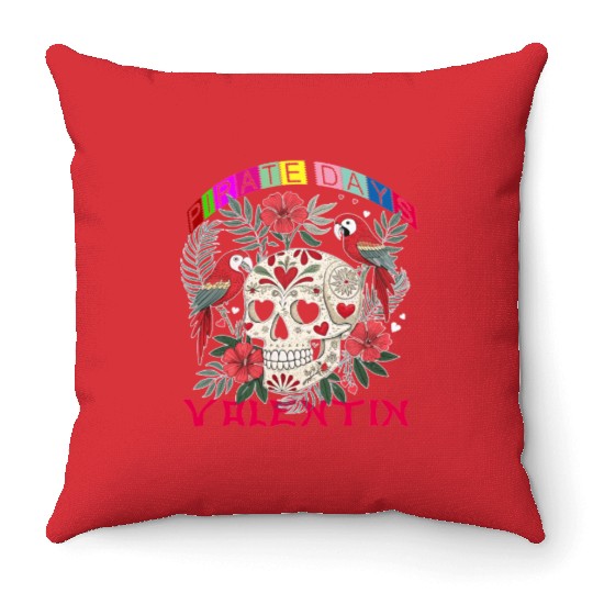 Skull Heart Valentines Day Pirate Flag for Women Throw Pillows