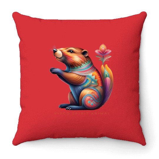 Virgo Spirit Animal Beaver Alebrije Female Throw Pillows