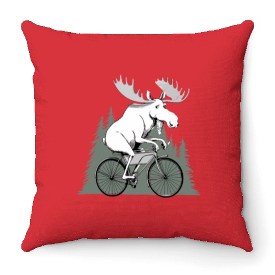 Handmade Moose on Bike Throw Pillows – Unique Unisex