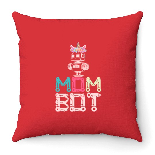 Mom Bot Robot Robotic Engineer Mom Illustration Throw Pillows