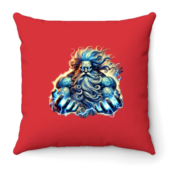 The Greek God Zeus with Lightning Throw Pillows