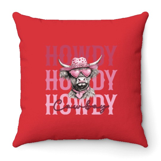Highland cow - Howdy Cowboy Throw Pillows
