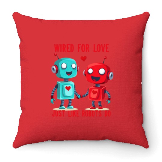 Valentine's Day Gift: Two Robots in Love on Bella Throw Pillows