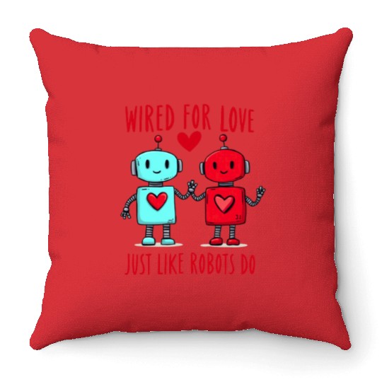 Valentine's Day Gift: Two Robots in Love on Bella Throw Pillows