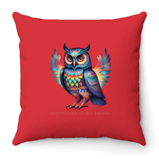 Sagittarius Spirit Animal Owl Alebrije Male Throw Pillows
