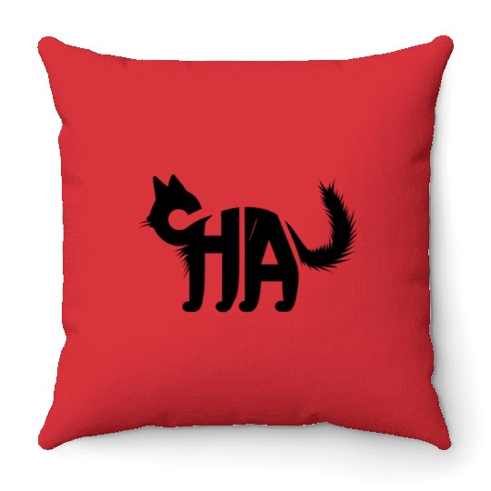 Creative Cat Silhouette with "CHA" Typography Throw Pillows