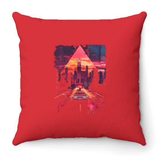 Vaporwave Retro Car City Synthwave 80s 90s Throw Pillows
