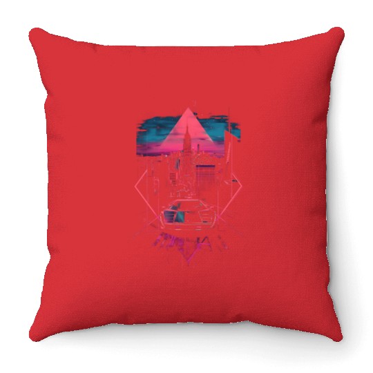 Retro Car City Vaporwave Synthwave 80s 90s Throw Pillows