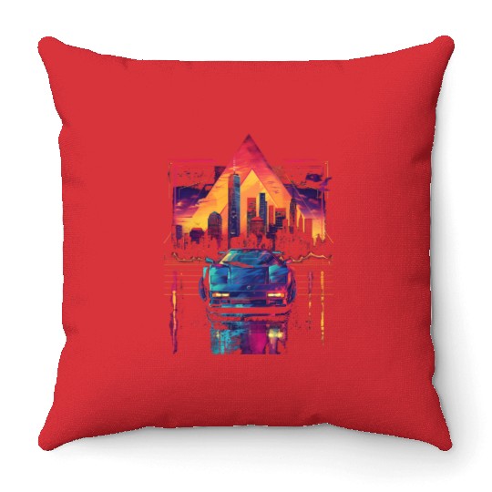 80s 90s Car City Synthwave Vaporwave Retro Throw Pillows