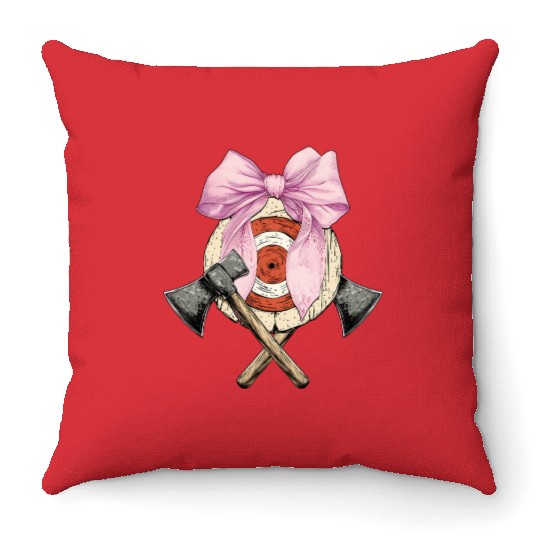 Coquette Bow Axe Throwing Axe Thrower Mothers Day Throw Pillows