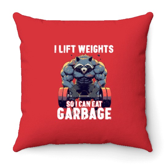Weightlifting Workout Gym Raccoon Gift Throw Pillows