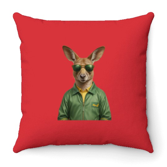 Green and Gold Kangaroo 3 Throw Pillows