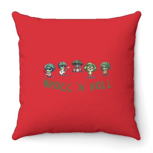 Rock And Roll Broccoli Fun Guitar Rock Band Humor Throw Pillows