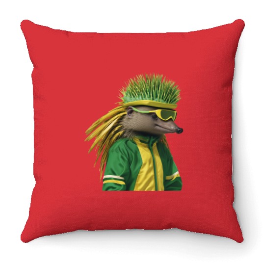 Green and Gold Echidna 2 Throw Pillows
