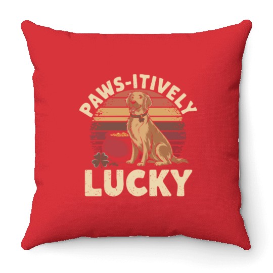Paws-itively Lucky: Golden Retriever St. Patrick's Throw Pillows