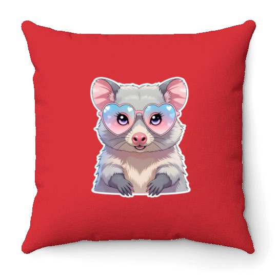 Opossum with glasses Throw Pillows
