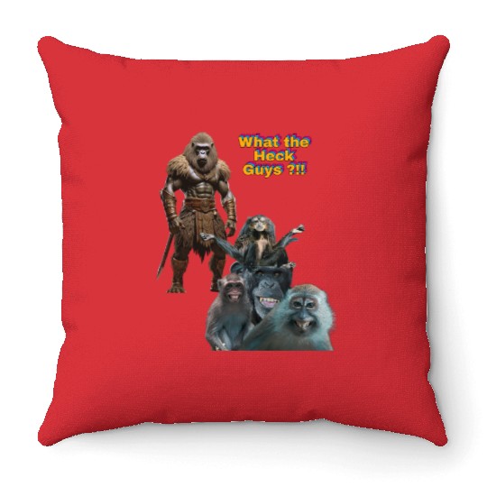 Funny Gorilla and Monkeys – What the Heck Design Throw Pillows