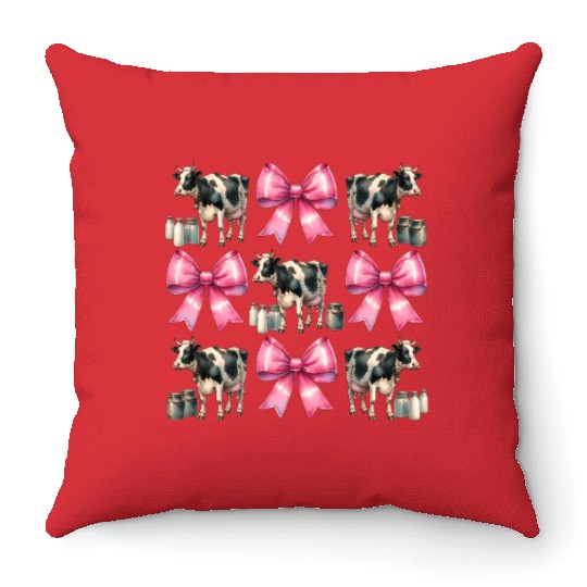 Coquette Bow Cow Farmer Milk Dairy Farmer Farming Throw Pillows