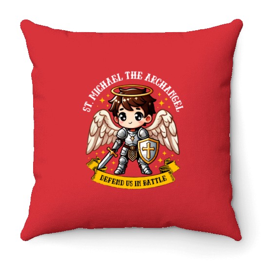 Saint Michael the Archangel Catholic Pray for kids Throw Pillows