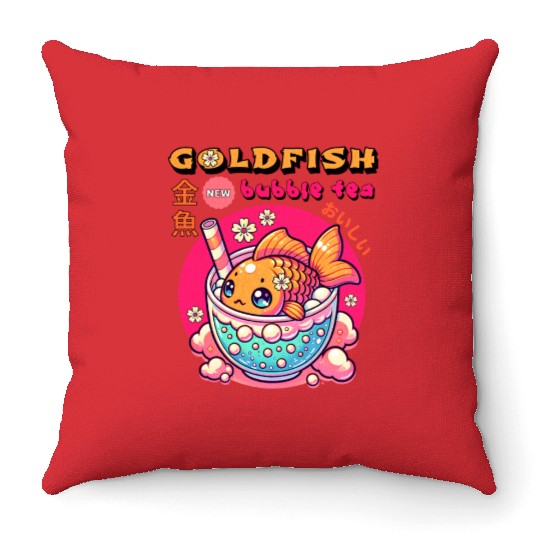 Goldfish Japanese Bubble Tea Throw Pillows