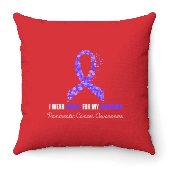 I Wear Purple For My Grandma Pancreatic Cancer Throw Pillows