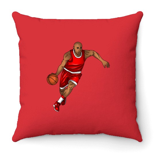 basketball player is running with the ball Throw Pillows