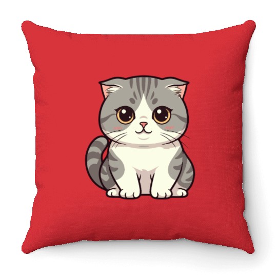Cute Kawaii Cat Illustration Throw Pillows
