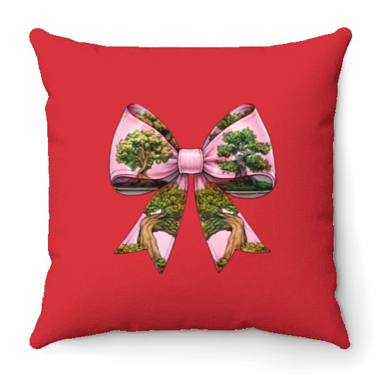 Coquette Bow Bonsai Japanese Zen Mothers Day Throw Pillows