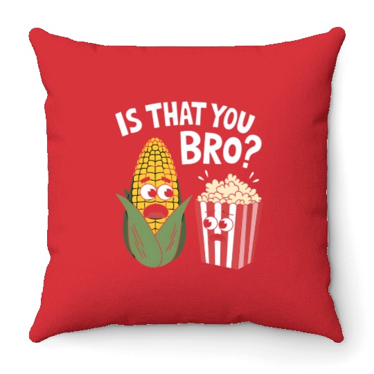 Funny Corn and Popcorn Cartoon Meme Design Throw Pillows