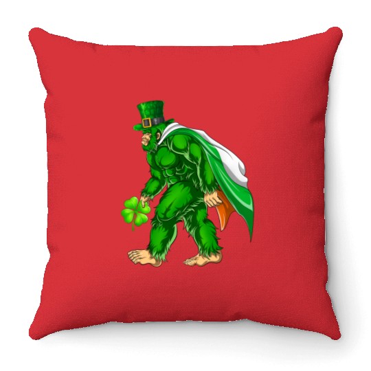 Vintage St Patricks Day Bigfoot Sasquatch Irish Throw Pillows