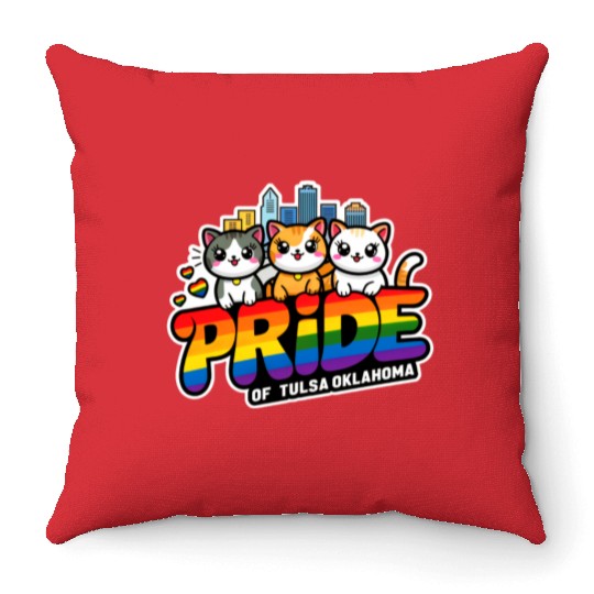Pride of Tulsa City Oklahoma USA Rainbow Flag Throw Pillows