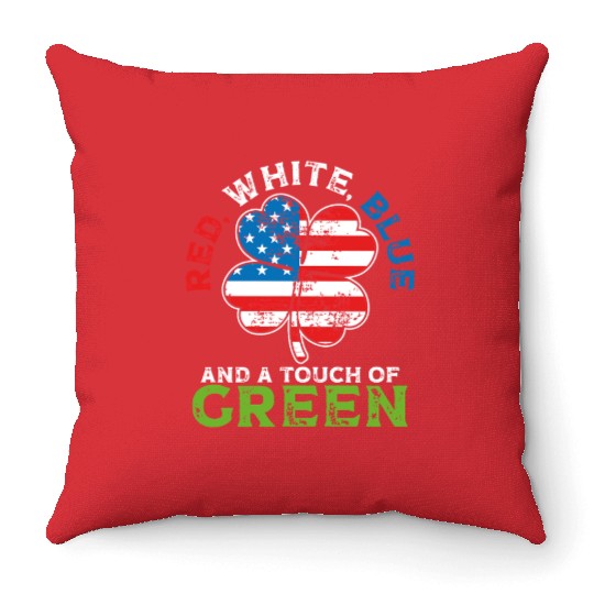 Red White Blue and a Touch of Green Irish USA Throw Pillows